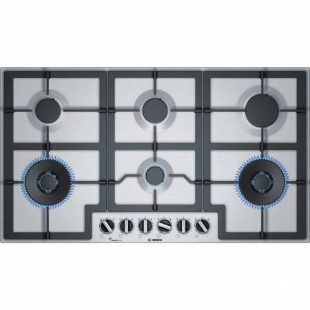 Display, 90cm, 6 burner, front controls, Flame Select, cast iron trivets, flame failure, electronic ignition, stainless steel gas hob -5528